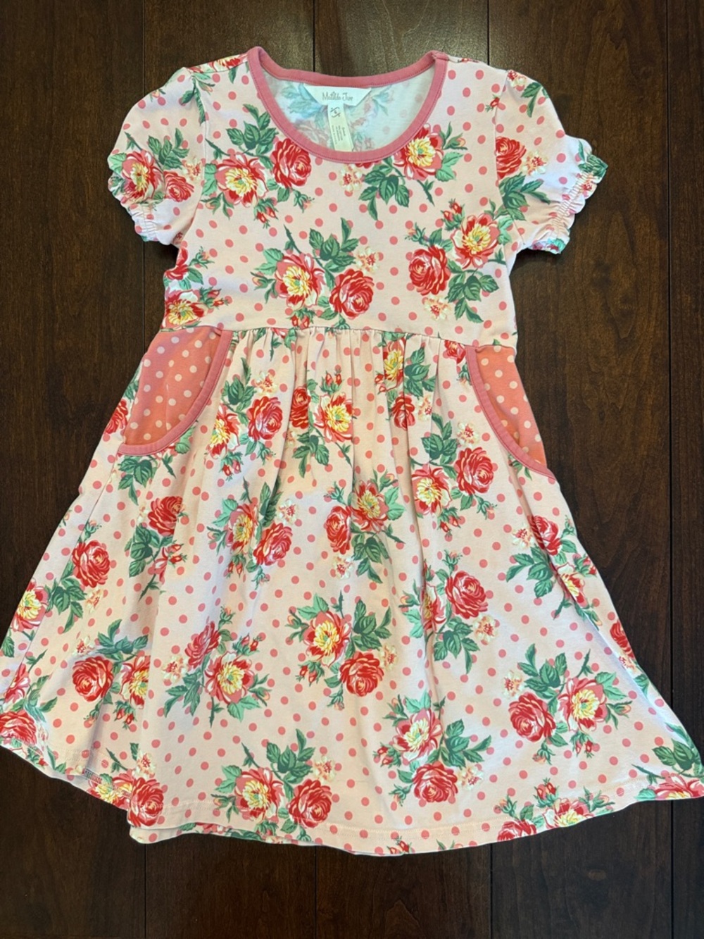 Matilda Jane Pink Floral Polka Dot Girls' Dress with Pockets size 6